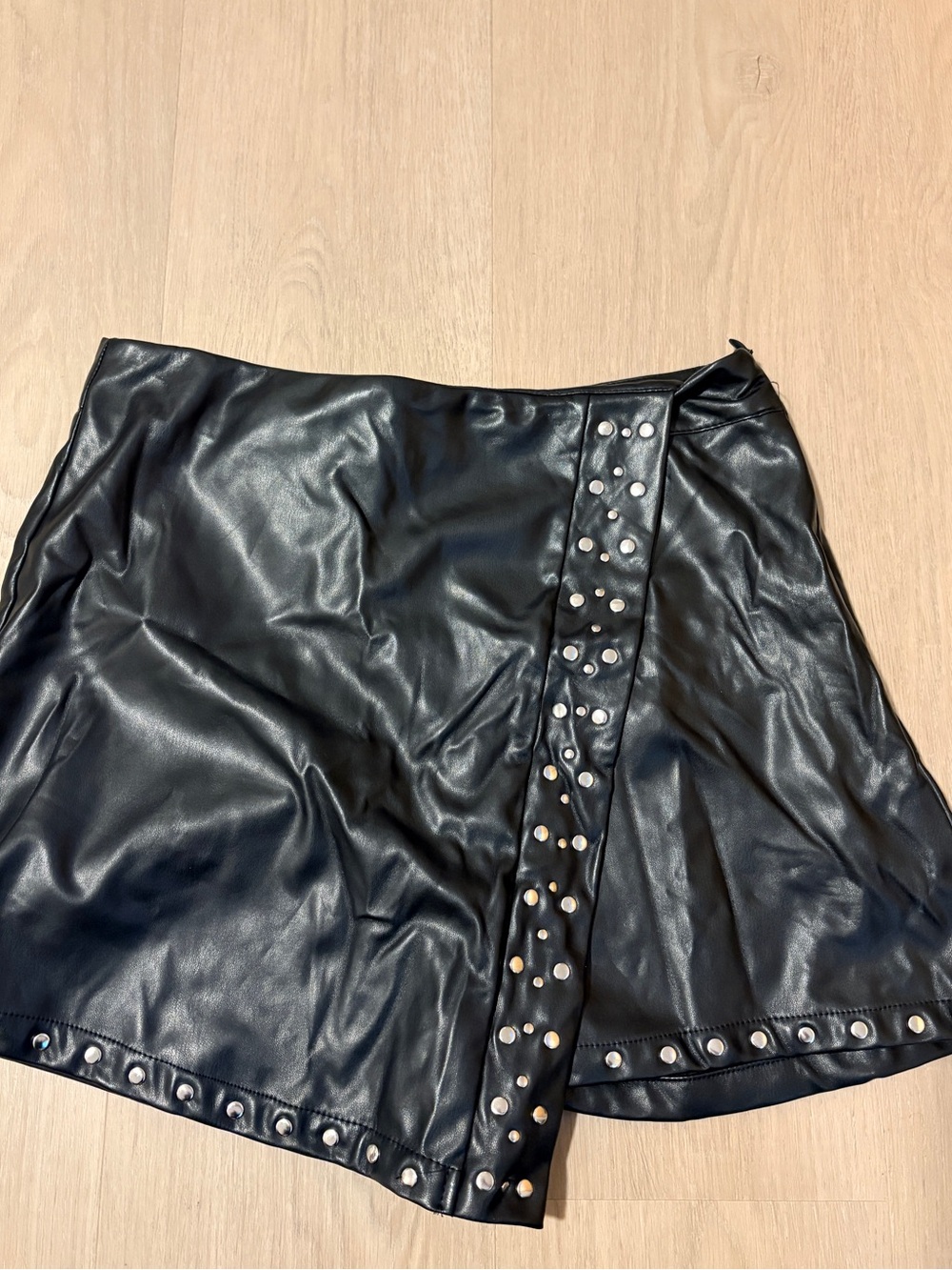 Pink Lily Black Faux Leather Studded Mini Skirt